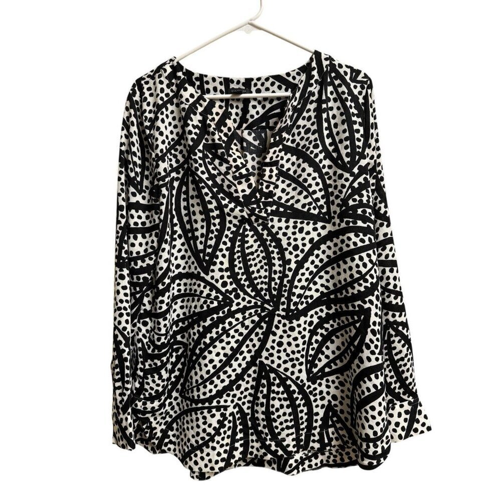Ann Taylor Blouse Womens M Black White Abstract Print Long Sleeve Top